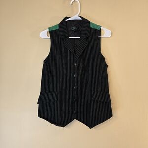 Tripp NYC Green & Black Vest XS Goth Gothcore Emo Grundge Pinstripe